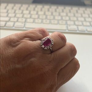 Elegant Silver Ring with Pink Gemstone and Cubic Zirconias